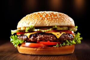 fast food fat sandwich meat food burger snack hamburger beef fast. Generative AI. photo