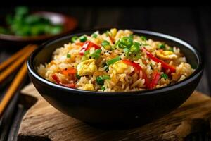 asian healthy rice chinese eat vegetable fried rice dinner food meal. Generative AI. photo