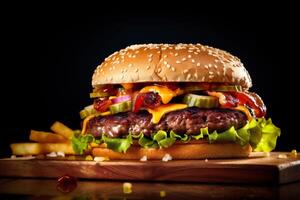 fast fat snack food beef food hamburger fast burger meat sandwich. Generative AI. photo