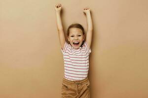 cute little girl in striped t-shirt emotions photo