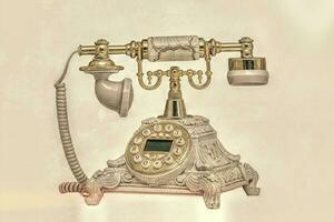 Retro old telephone with receiver and cord. photo