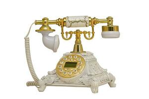 Retro old telephone with receiver and cord on a white background. photo