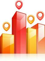 Glossy 3d bar chart with direction point. vector