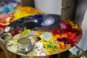 A palette of oil paints. Artist Desktop photo