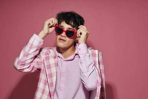 pretty man sunglasses pink blazer fashion elegant style Lifestyle unaltered photo