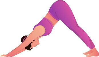 Cartoon character of young girl doing Adho Mukha Svanasana Downward facing pose yoga. vector