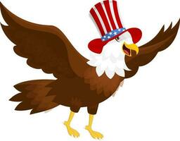 Cartoon of eagle wearing Uncle Sam's hat and flying. vector