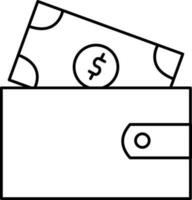 Black line stroke icon of wallet. vector