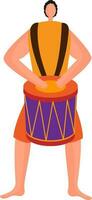 Character of faceless man beating drum. vector