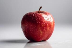 rojo manzana con agua gotas en un blanco antecedentes. 3d ilustración ai generativo foto