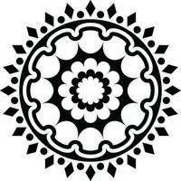 Black and white circular floral design pattern. vector