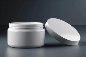 Blank cosmetic cream jar mockup on black background. 3d rendering photo