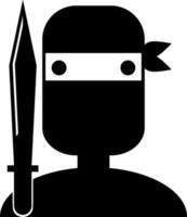 Black and White ninja warrior icon in flat style. vector