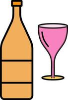 plano ilustración de vino botella y vaso. vector