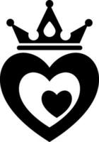 Heart wearing crown glyph icon or symbol. vector