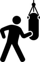 Boxer with boxing bag glyph icon in flat style. vector