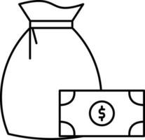 Money sack with note line art icon. vector