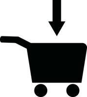 compras carro con abajo flecha glifo icono o símbolo. vector