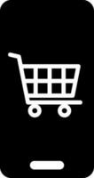 Online shopping app in smartphone glyph icon. vector