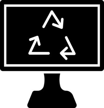 Recycle sign on computer screen icon in Black and White color. vector