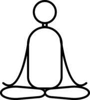 Character of a man performing meditation in black line art. vector