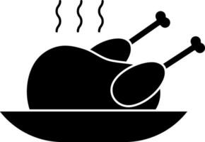 Roast chicken on plate. Glyph icon or symbol. vector