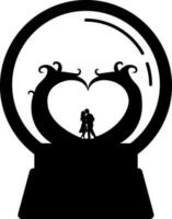 Couple character in glass ball icon in Black and White color. vector