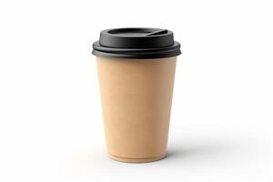 3d rendering of a disposable paper coffee cup mockup on white background photo