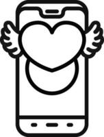 Heart with wings message on smartphone screen icon in line art. vector