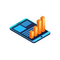 Isometric illustration of smartphone with 3d bar graph. vector