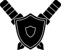 Black and White shield with two sword icon. vector