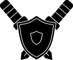 Black and White shield with two sword icon. vector