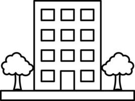 Architect Building with Trees icon in Black Line Art. vector