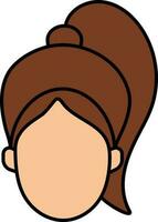 Faceless Girl Character In Ponytail Hairstyle. vector