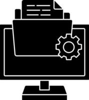 black and white Illustration Of Data Setup Or Manage In Computer Icon. vector