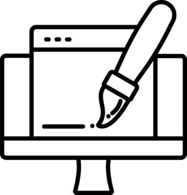 Black Line Art Illustration of Web Design Or Digital Brush In Desktop Icon.