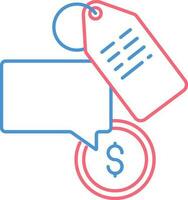 Red and Blue Money Discount Message with Tag Icon in Line Art. vector