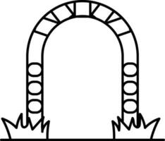 Round Gate with Grass Icon in Black Line Art. vector