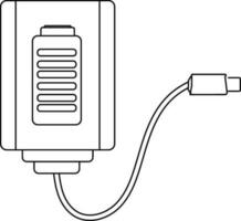 Black line art battery with charger. vector