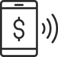 Online Money Transfer or Transaction from Mobile Icon in Thin Line Art. vector