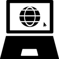 Internet connected laptop glyph icon in flat style. vector