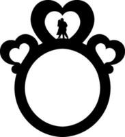 Black and White illustration of heart ring with couple icon. vector