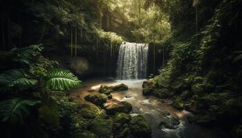 Tranquil scene of flowing water in tropical forest generated by AI photo