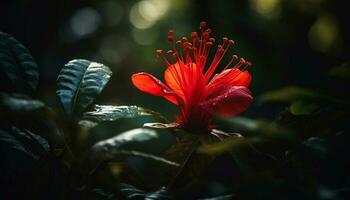 Vibrant gerbera daisy, close up, with pollen generated by AI photo