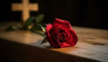 Rustic bouquet on old table, summer romance generated by AI photo