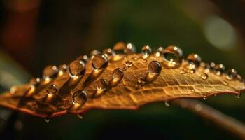 Fresh dew drops on green leaves glisten generated by AI photo