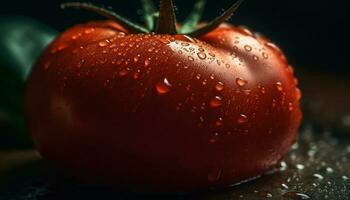 Ripe tomato drop, wet with freshness Organic generated by AI photo
