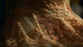 Silk satin wedding dress, ornate embroidery elegance generated by AI photo
