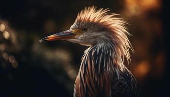 vistoso pájaro encaramado, curioso a cámara belleza generado por ai foto