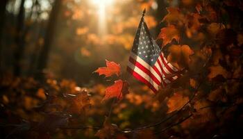 Maple leaf falls, autumn colors illuminate beauty generated by AI photo